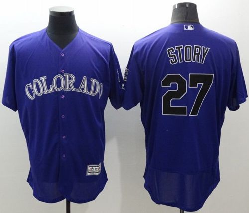 Rockies #27 Trevor Story Purple Flexbase Authentic Collection Stitched MLB Jersey - Click Image to Close